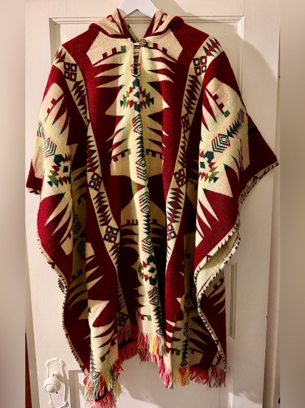 Bohemian Red & Cream Southwestern Poncho Throw